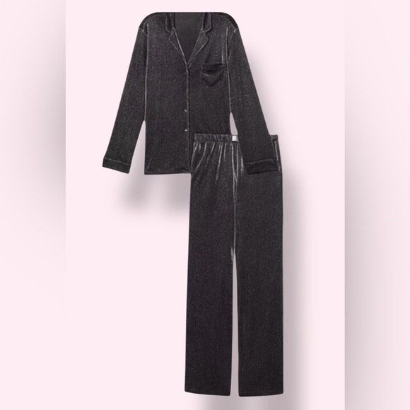 Victoria's Secret Pajama Luxury Set Shimmer Knit Sleepwear 2pc Black - Picture 11 of 12